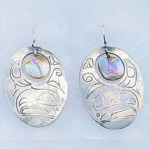 Vintage First Nations Corrine Hunt Signed Thunderbird Sterling Silver Earrings